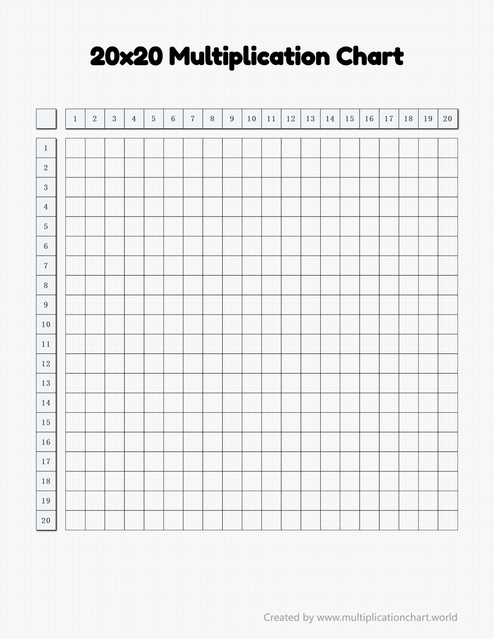 20x20 blank multiplication chart with classic paper texture design for practice